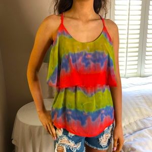 3 LEFT S-L Boho Chic Ruffle Tie Dye Tank Top